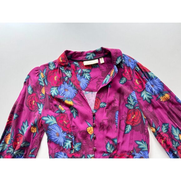MOULINETTE SOEURS x ANTHROPOLOGIE Maisie Purple Floral Wrap Blouse Top, Size 4 - Picture 7 of 13
